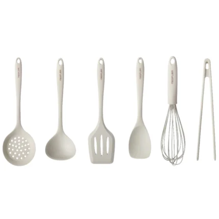 Kit de Utensílios de Cozinha em Silicone – 6 Peças - Cor Pérola